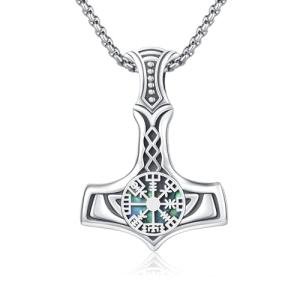 Mjolnir Necklace in Sterling Silver with Vegvisir