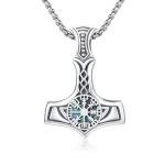 Mjolnir Necklace in Sterling Silver with Vegvisir