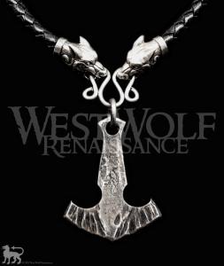 Viking Thor's Hammer Pendant with Wolf Necklace