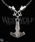 Viking Thor's Hammer Pendant with Wolf Necklace