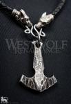 Viking Thor's Hammer Pendant with Wolf Necklace