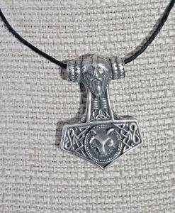 Viking Thor's Hammer Pendant with Wolf Design