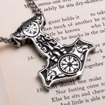 Viking Thor's Hammer Wolf Vegvisir Pendant Necklace