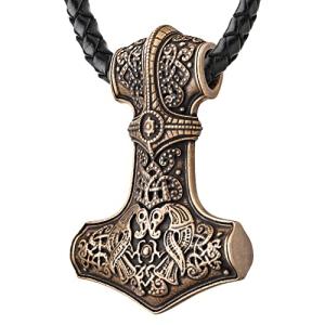 Mjolnir Pendant Necklace with Ravens - Viking Style