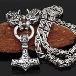 Viking Wolf Head Amulet Necklace with Gift Bag