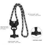 Viking Wolf Thor Hammer Pendant Necklace for Men
