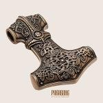 Mjolnir Pendant Necklace with Ravens - Viking Style