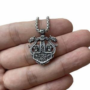 Viking Thor's Hammer Dragon Pendant Necklace for Women