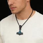 Sterling Silver Thor’s Hammer Necklace with Turquoise