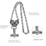 Viking Thor's Hammer Necklace with Wolf Head Pendant