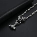 Viking Thor's Hammer Necklace with Wolf Head Pendant