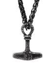 Viking Mjolnir Hammer Necklace with Wheat Chain