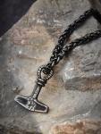 Viking Mjolnir Hammer Necklace with Wheat Chain