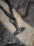 Viking Mjolnir Hammer Necklace with Wheat Chain