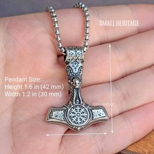 Viking Mjolnir Pendant Necklace with Vegvisir Amulet