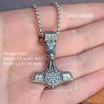 Viking Mjolnir Pendant Necklace with Vegvisir Amulet