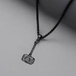 Black Thor's Hammer Necklace with Viking Runes