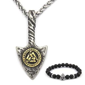 Viking Spear Head Valknut Necklace in Gold