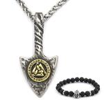 Viking Spear Head Valknut Necklace in Gold