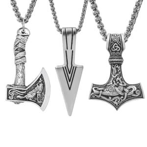 Viking Necklace Set: Mjolnir, Axe & Spearhead Pendants