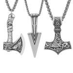 Viking Necklace Set: Mjolnir, Axe & Spearhead Pendants