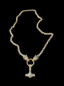 Viking Wolf Necklace with Thor’s Hammer Pendant