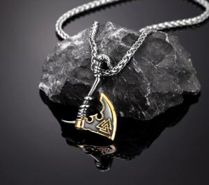 Viking Valknut Axe Necklace for Men – Gold & Steel