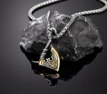 Viking Valknut Axe Necklace for Men – Gold & Steel