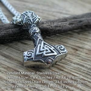 Viking Mjolnir Hammer Valknut Pendant Necklace