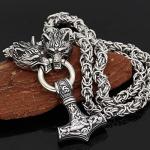Wolf Head Thor Mjolnir Pendant Necklace 20