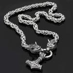 Wolf Head Thor Mjolnir Pendant Necklace 20
