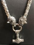 Viking Mjolnir Pendant with Wolf Head Necklace