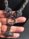 Viking Mjolnir Pendant with Wolf Head Necklace