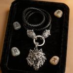Viking Wolf Necklace with Thor's Hammer Pendant