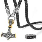 Mjolnir Thor's Hammer Pendant Necklace with Rune Ring