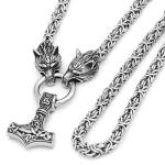 Wolf Head Thor Mjolnir Pendant Necklace 24