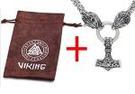 Wolf Head Thor Mjolnir Pendant Necklace 24