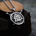 Viking Valknut Shield Pendant Necklace for Men