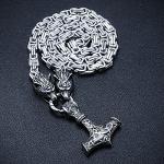 Viking Mjolnir Necklace with Wolf Head Chain