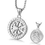 Viking Runes Compass Coin Pendant Necklace for Men