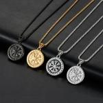 Viking Runes Compass Coin Pendant Necklace for Men