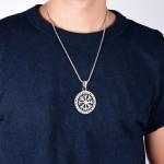 Viking Runes Compass Coin Pendant Necklace for Men