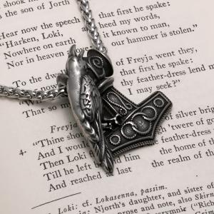 Thor's Hammer Raven Stainless Steel Pendant Necklace