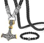 Viking Thor's Hammer Fenrir Wolf Pendant Necklace