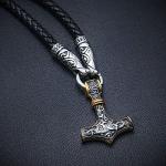 Viking Thor's Hammer Fenrir Wolf Pendant Necklace