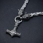 Viking Mjolnir Necklace with Wolf Head Chain