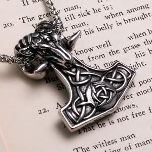 Viking Thor's Hammer Goat Pendant Necklace