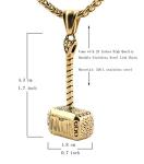 Thor Hammer Necklace for Men and Women, Gold