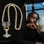 Mjolnir Necklace for Men with Wolf Head Chain