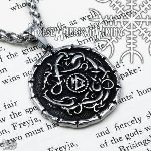 Viking Dragon Valknut Medallion Stainless Steel Necklace